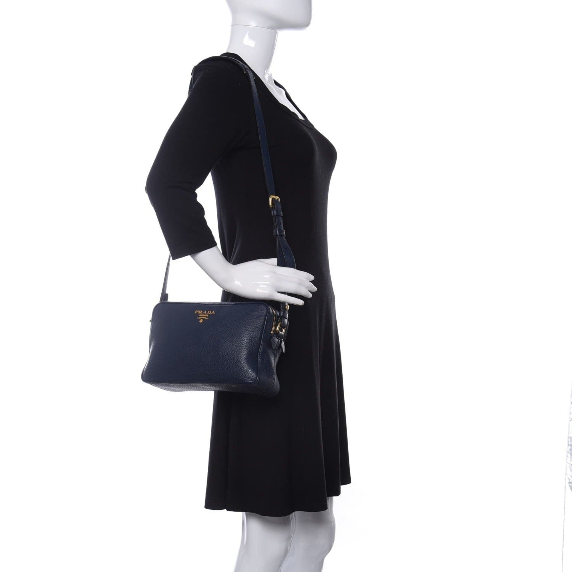Prada Baltico Blue Vitello Phenix Leather Double Zip Crossbody Bag available at Queen Bee of Beverly Hills