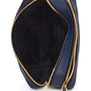 Prada Baltico Blue Vitello Phenix Leather Double Zip Crossbody Bag available at Queen Bee of Beverly Hills