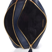 Prada Baltico Blue Vitello Phenix Leather Double Zip Crossbody Bag available at Queen Bee of Beverly Hills