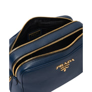 Prada Baltico Blue Vitello Phenix Leather Double Zip Crossbody Bag available at Queen Bee of Beverly Hills