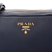Prada Baltico Blue Vitello Phenix Leather Double Zip Crossbody Bag available at Queen Bee of Beverly Hills