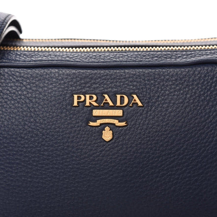 Prada Baltico Blue Vitello Phenix Leather Double Zip Crossbody Bag available at Queen Bee of Beverly Hills