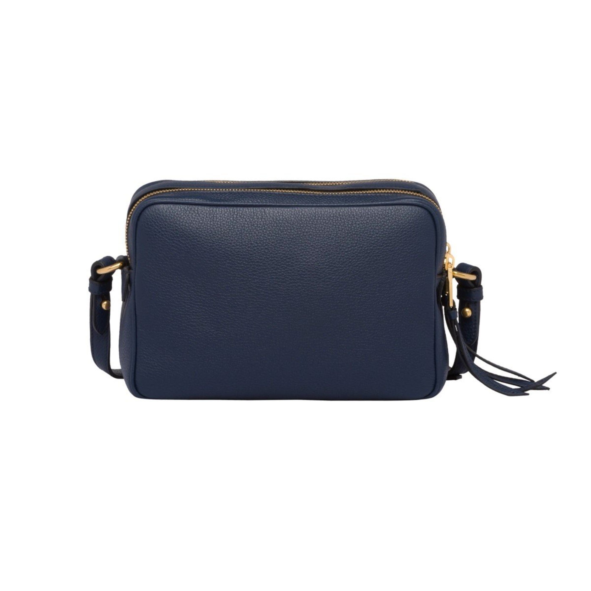 Prada Baltico Blue Vitello Phenix Leather Double Zip Crossbody Bag available at Queen Bee of Beverly Hills