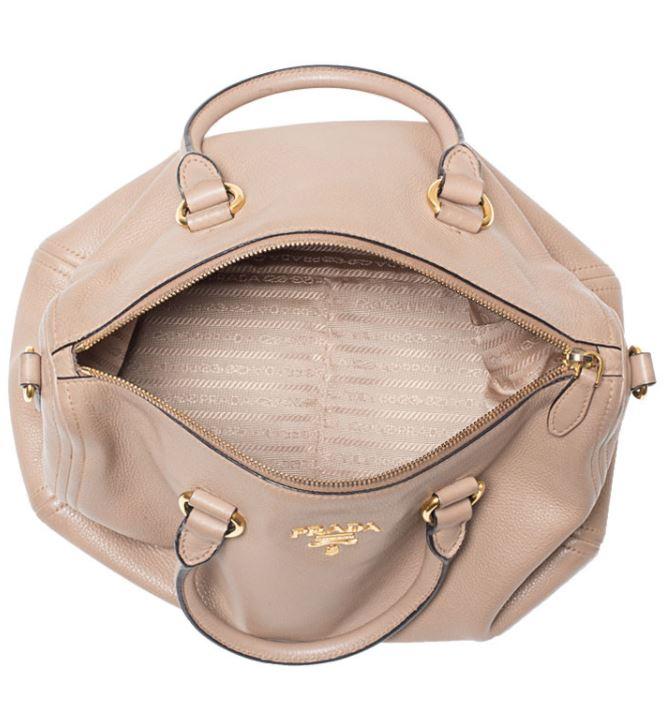 Prada Bauletto Vitello Leather Cammeo Beige Phenix Handbag 1BB023 at_Queen_Bee_of_Beverly_Hills