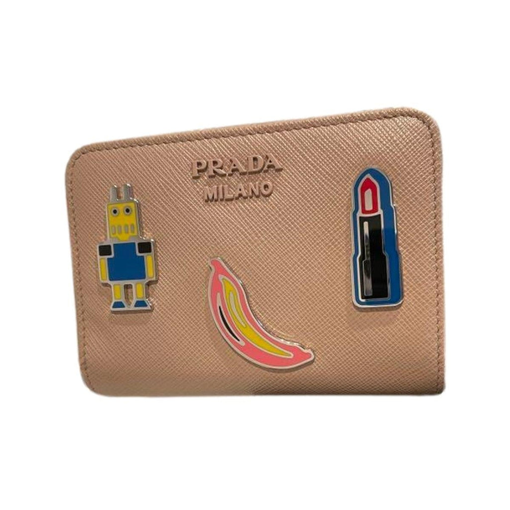 Prada Beige Saffiano Leather Character Snap Bifold Wallet 1ML018 at_Queen_Bee_of_Beverly_Hills