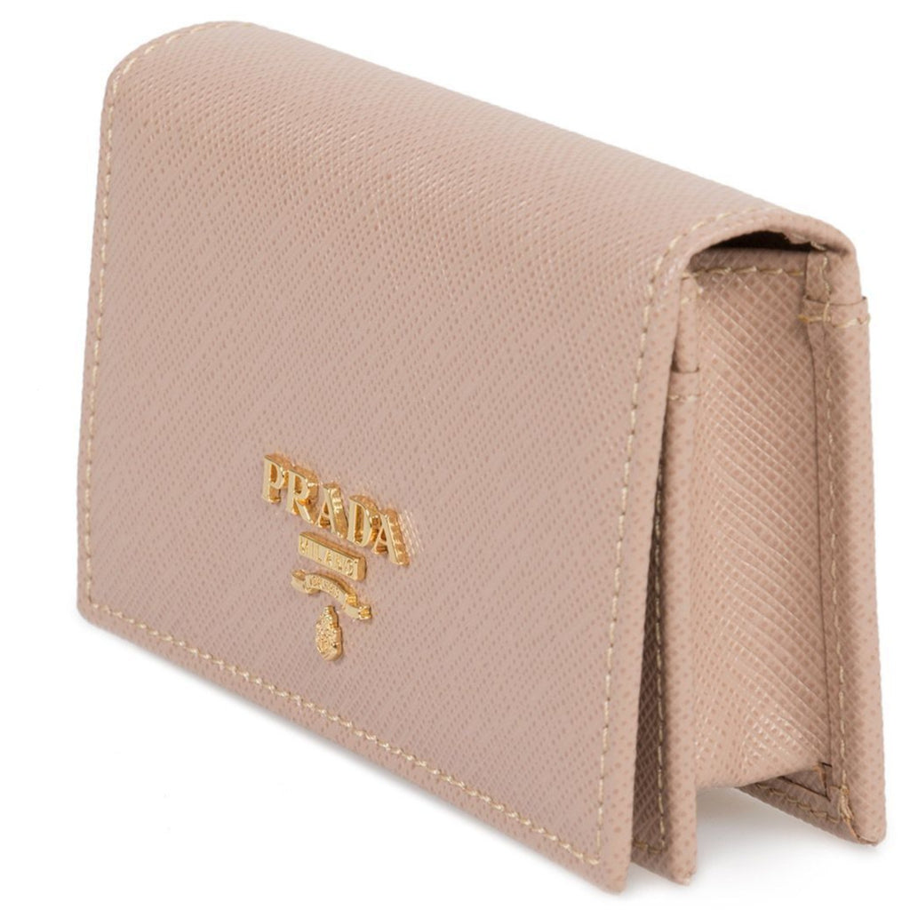 Prada Beige Saffiano Leather Credit Card Holder at_Queen_Bee_of_Beverly_Hills