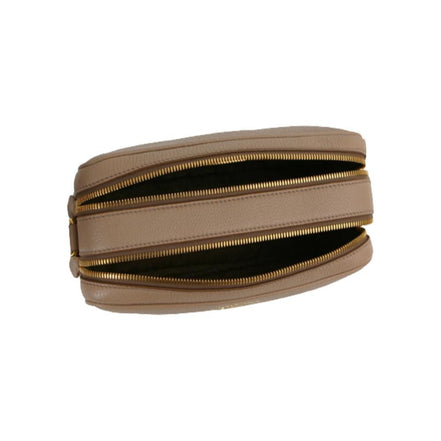 Prada Beige Vitello Phenix Leather Double Zip Crossbody Bag available at Queen Bee of Beverly Hills