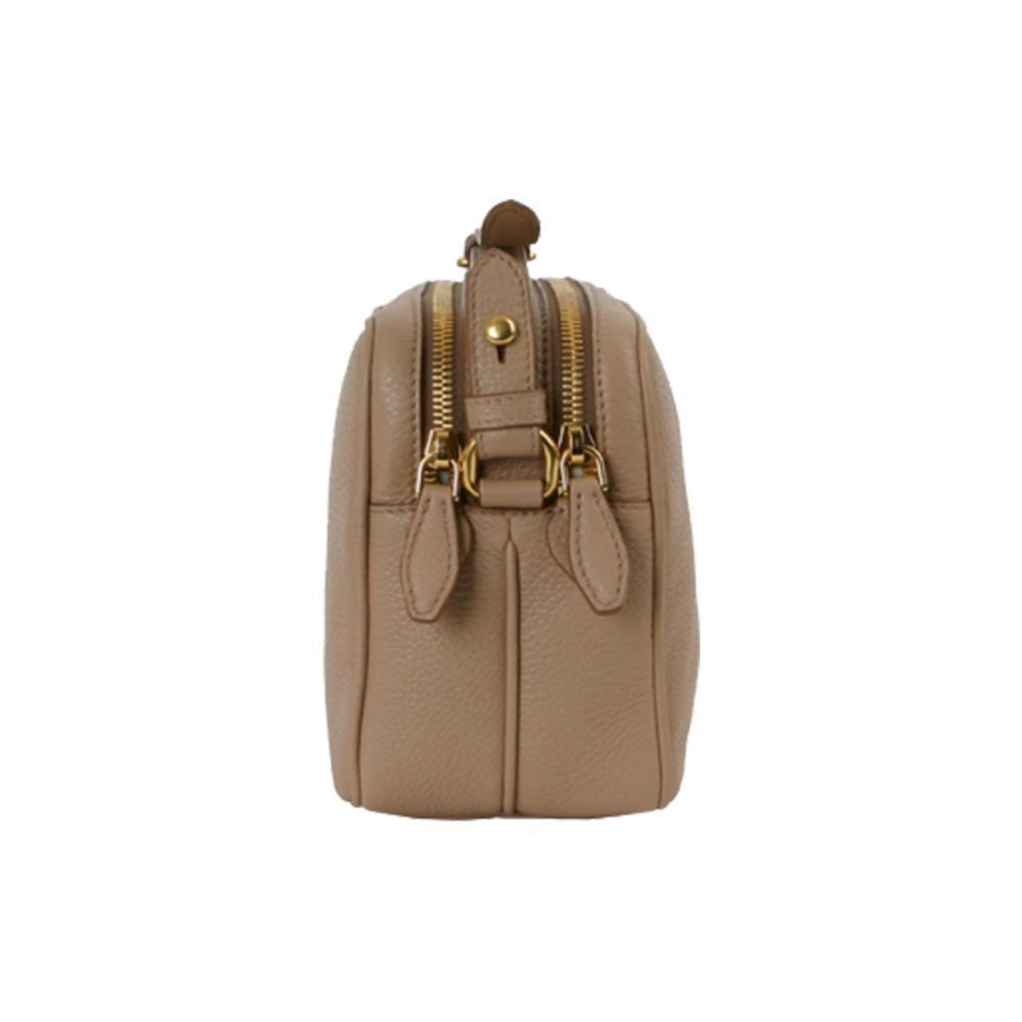 Prada Beige Vitello Phenix Leather Double Zip Crossbody Bag available at Queen Bee of Beverly Hills