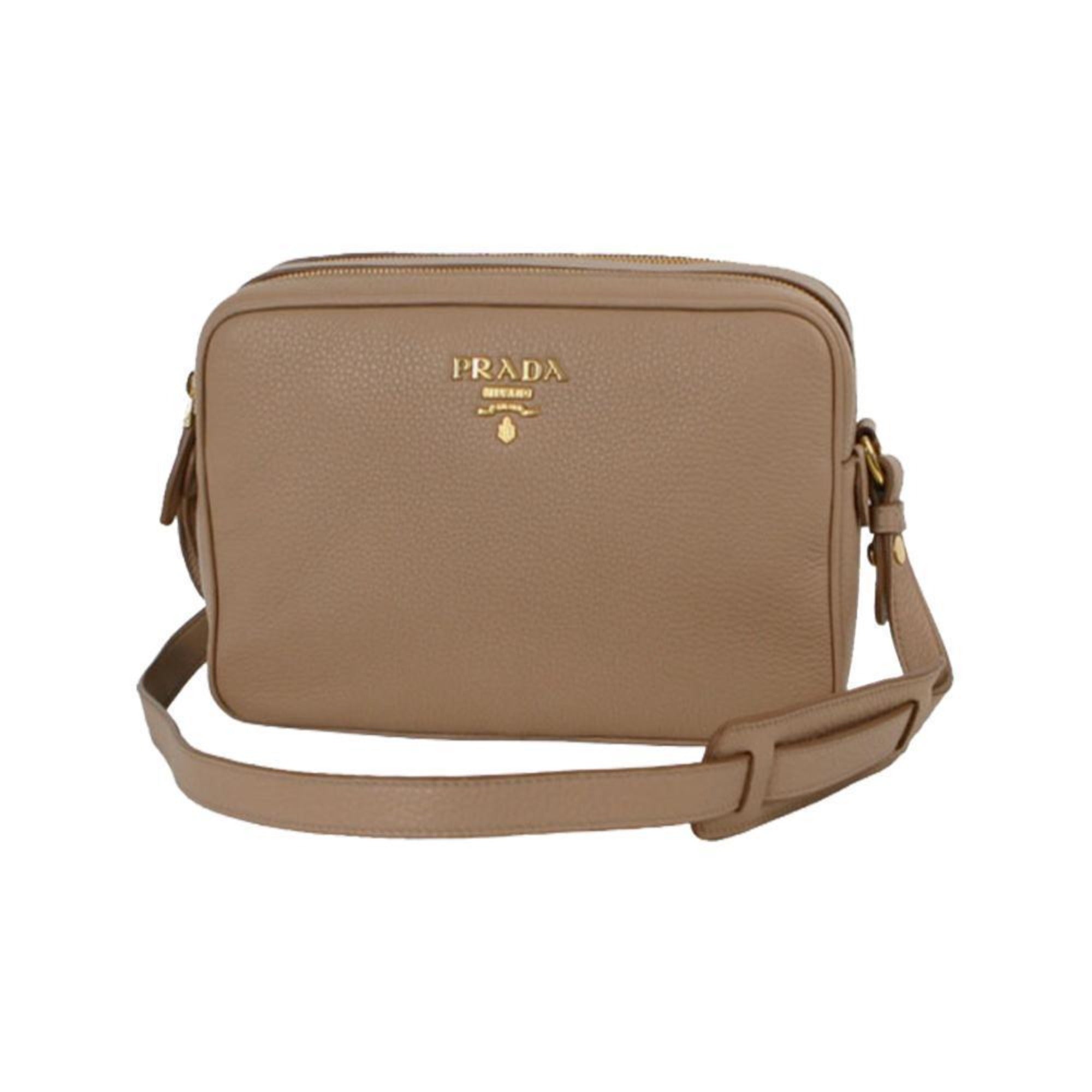 Prada Beige Vitello Phenix Leather Double Zip Crossbody Bag available at Queen Bee of Beverly Hills