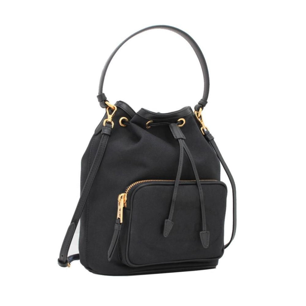 Prada Black Canvas Jacquard Logo Convertible Small Bucket Bag 1BH038 –  Queen Bee of Beverly Hills