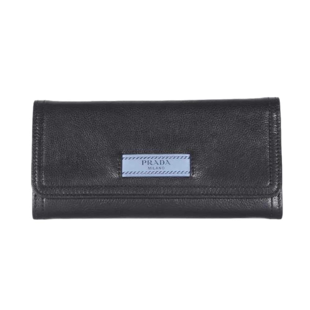 Prada Black Glace Calfskin Leather Snap Long Wallet 1MH312 at_Queen_Bee_of_Beverly_Hills