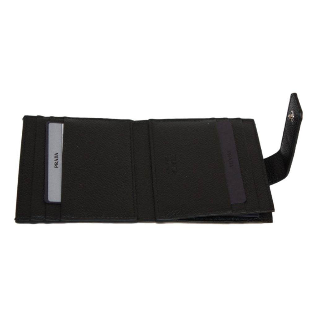 Prada Black Grey Vitello Grain Leather Card Case Bifold Wallet 2MC049 at_Queen_Bee_of_Beverly_Hills