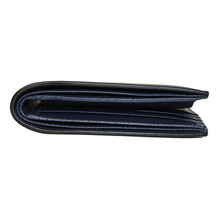 Prada Black Navy Vitello Micro Grain Leather Bifold Wallet available at Queen Bee of Beverly Hills