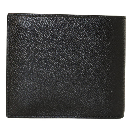 Prada Black Navy Vitello Micro Grain Leather Bifold Wallet available at Queen Bee of Beverly Hills