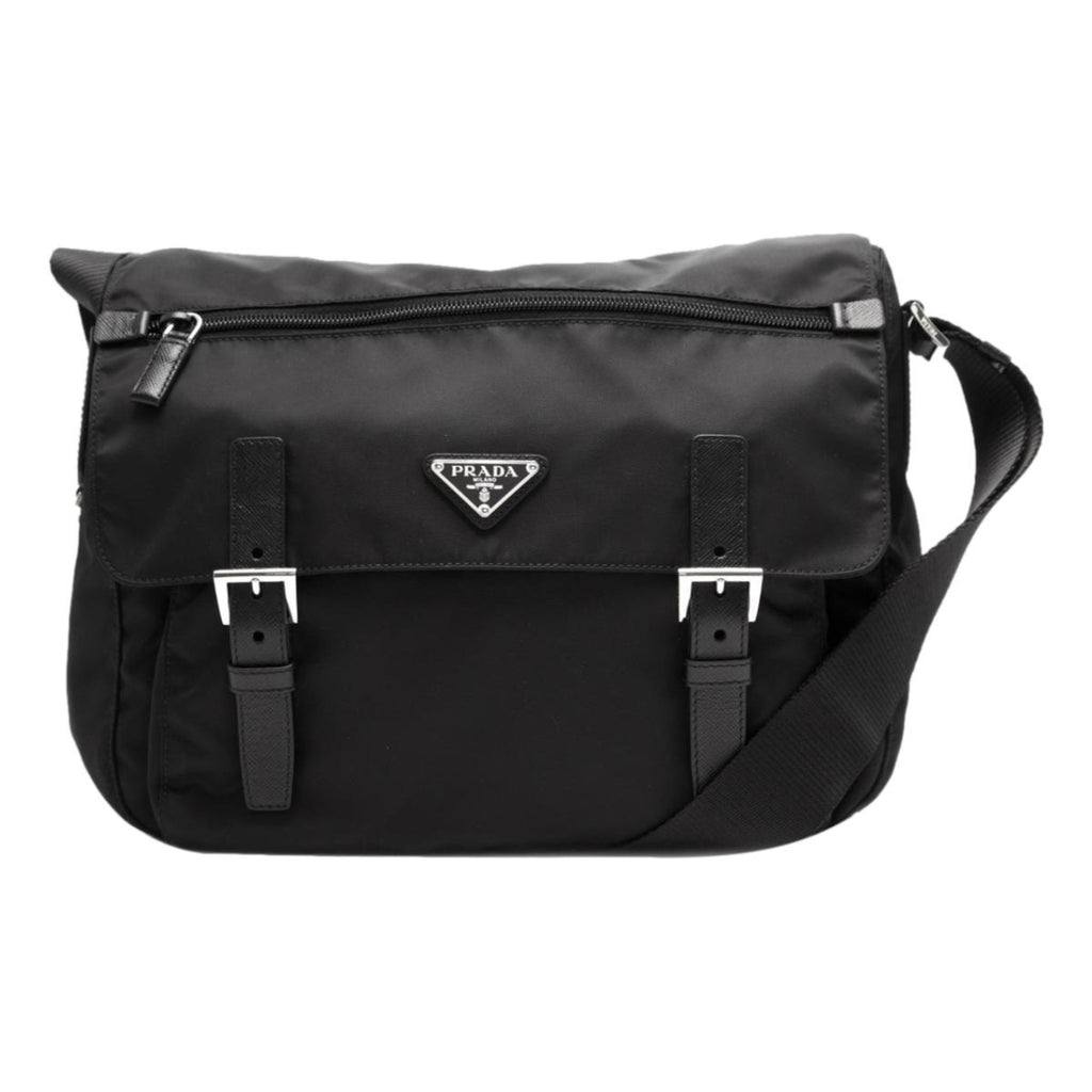 Prada Black Nylon Triangle Logo Messenger Bag 1BD671 at_Queen_Bee_of_Beverly_Hills