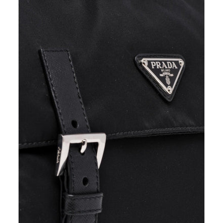 Prada Black Nylon Triangle Logo Messenger Bag available at Queen Bee of Beverly Hills