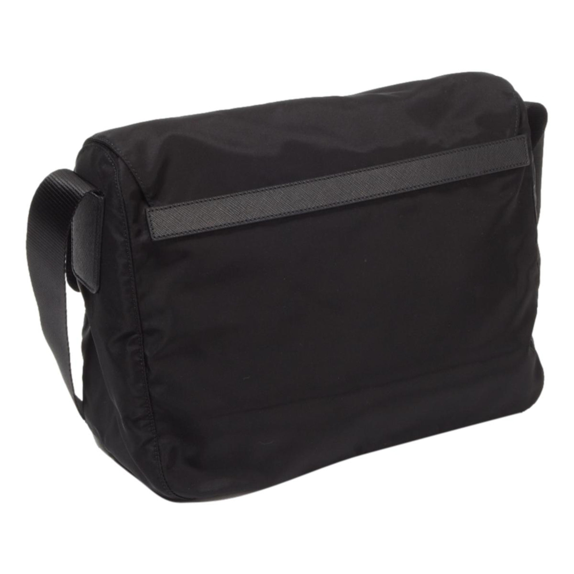 Prada Black Nylon Triangle Logo Messenger Bag available at Queen Bee of Beverly Hills