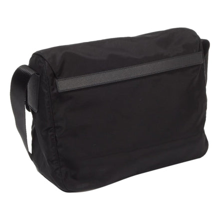 Prada Black Nylon Triangle Logo Messenger Bag available at Queen Bee of Beverly Hills