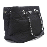 Prada Black Quilted Tessuto Chain Shoulder Bag Tote available at Queen Bee of Beverly Hills