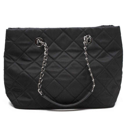 Prada Black Quilted Tessuto Chain Shoulder Bag Tote available at Queen Bee of Beverly Hills