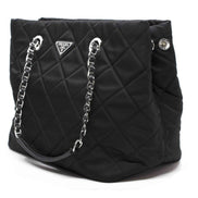 Prada Black Quilted Tessuto Chain Shoulder Bag Tote available at Queen Bee of Beverly Hills