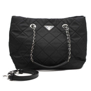 Prada Black Quilted Tessuto Chain Shoulder Bag Tote available at Queen Bee of Beverly Hills