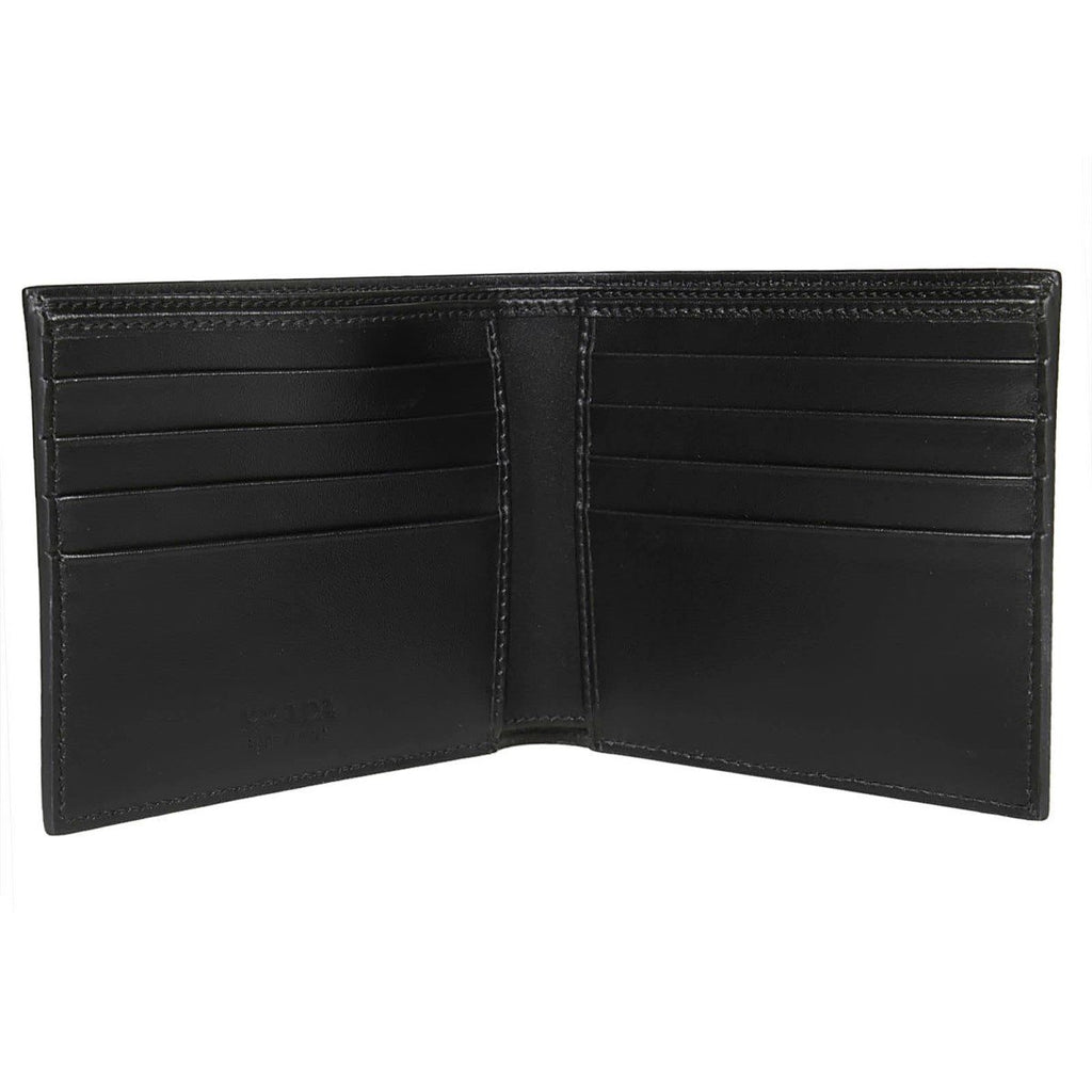 Prada Black Saffiano Leather Argento Silver Stripe Bifold Wallet 2MO513 at_Queen_Bee_of_Beverly_Hills
