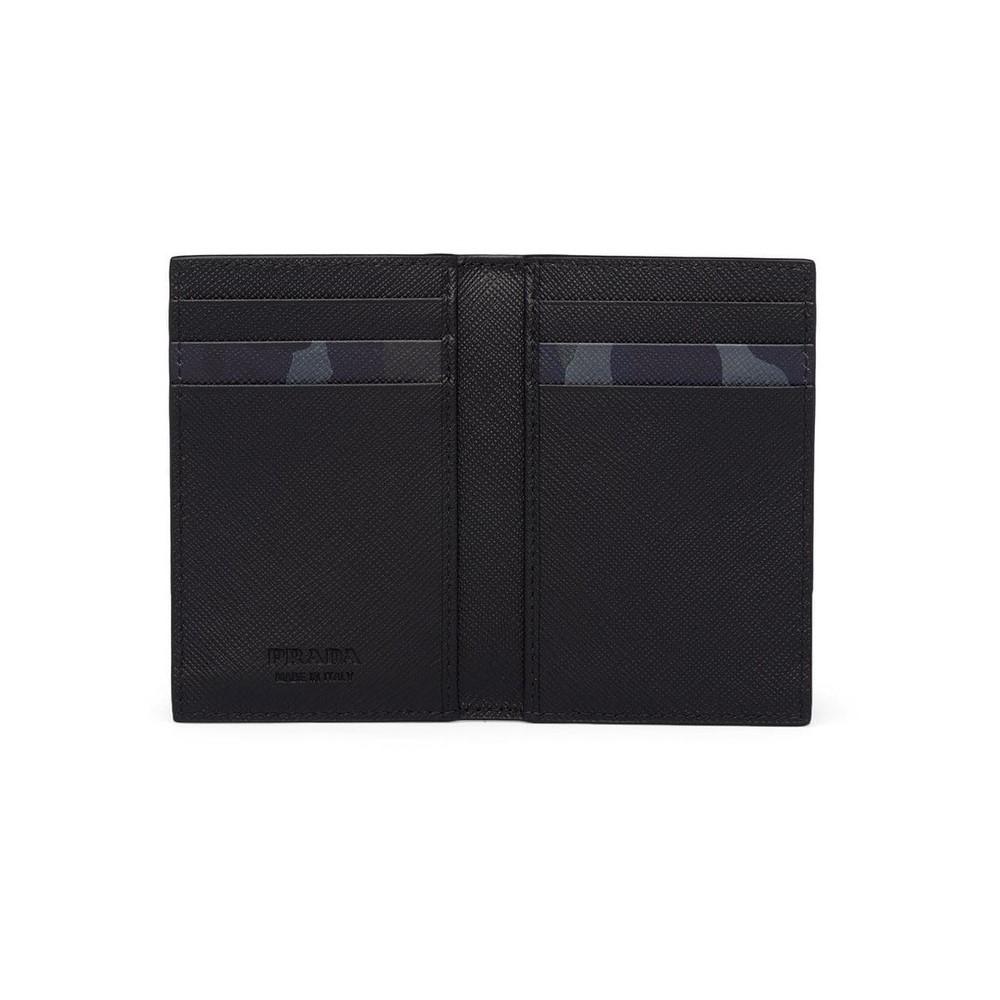 Prada Black Saffiano Leather Camouflage Print Vertical Card Holder 2MC101 at_Queen_Bee_of_Beverly_Hills