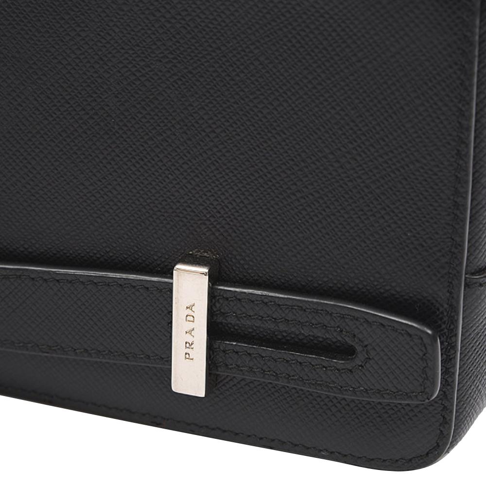 Prada White/Black Saffiano Leather Zip Clutch Prada