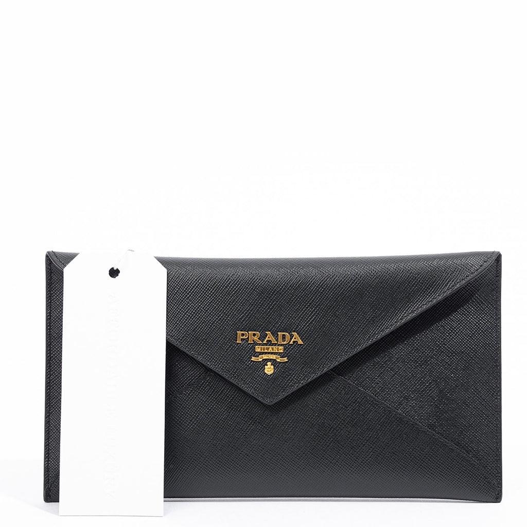 PRADA Saffiano Leather Wallet on Chain Clutch Crossbody Bag Black