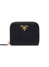 Prada Black Saffiano Leather Gold Zip Coin Purse Wallet available at Queen Bee of Beverly Hills