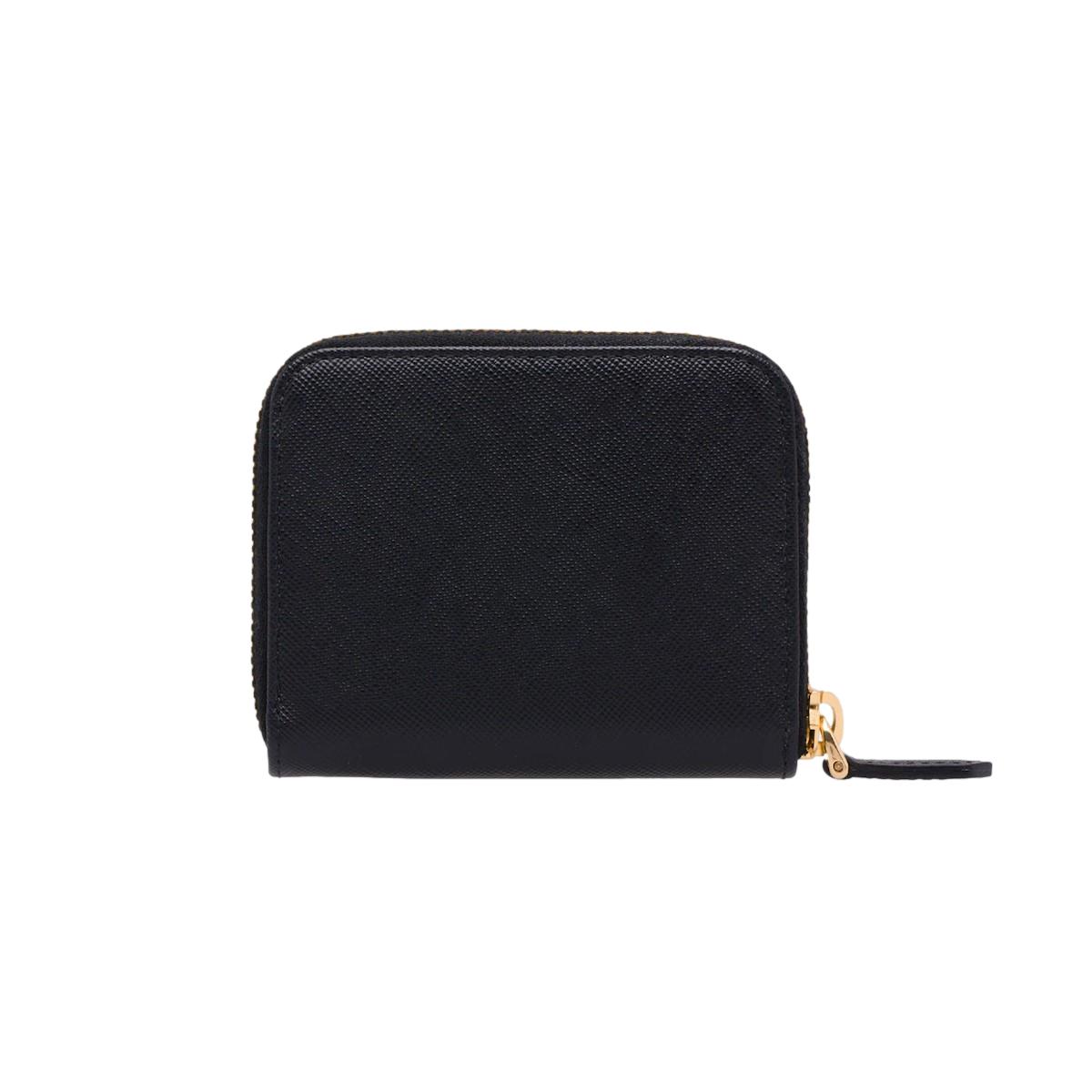 Prada Black Saffiano Leather Gold Zip Coin Purse Wallet available at Queen Bee of Beverly Hills