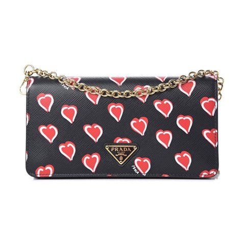 Prada Black Saffiano Leather Heart Print Mini Crossbody Handbag 1DH044 at_Queen_Bee_of_Beverly_Hills