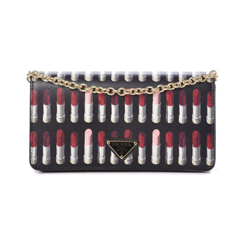 Prada Black Saffiano Leather Lipstick Print Mini Crossbody Handbag 1DH044 at_Queen_Bee_of_Beverly_Hills