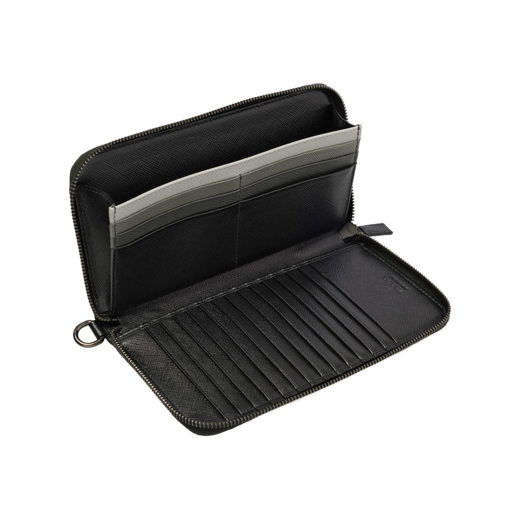 Prada Black Saffiano Leather Multicolor Interior Wristlet Document Holder Wallet 2ML028 at_Queen_Bee_of_Beverly_Hills