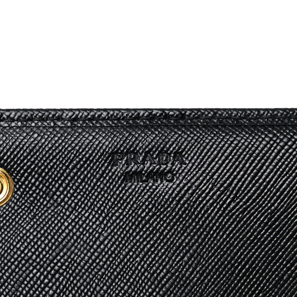 Prada Black Saffiano Leather Snap ID Holder Long Wallet 1MH132 at_Queen_Bee_of_Beverly_Hills