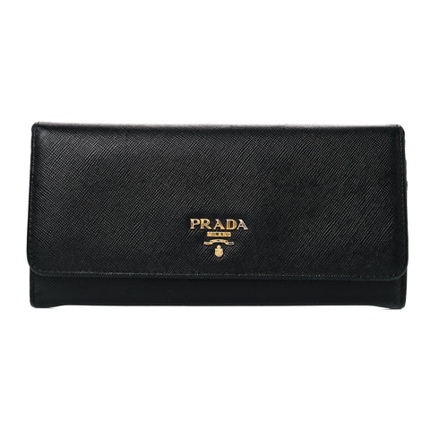 Prada Black Saffiano Leather Snap ID Holder Long Wallet 1MH132 at_Queen_Bee_of_Beverly_Hills