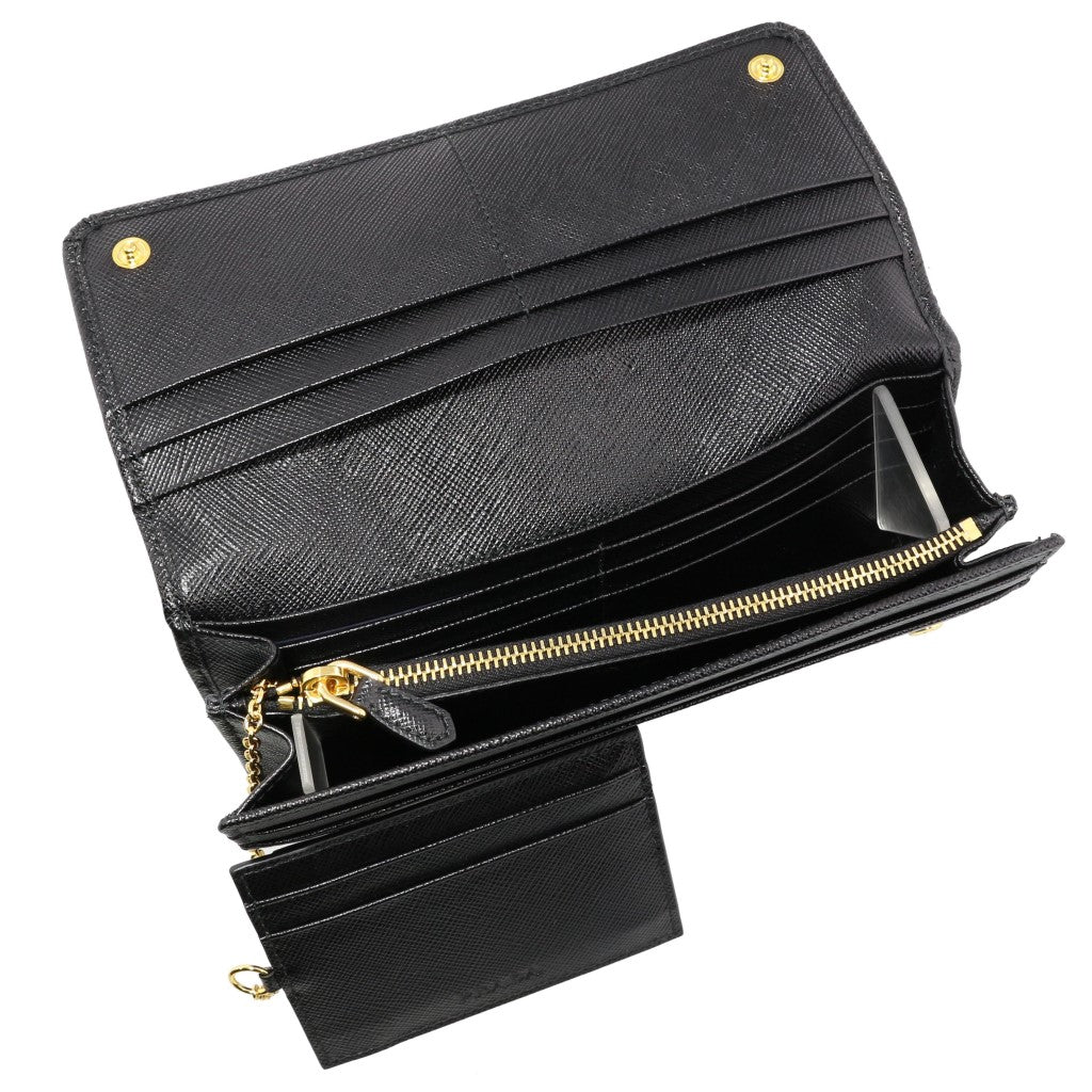 Prada Black Saffiano Leather Snap ID Holder Long Wallet 1MH132 at_Queen_Bee_of_Beverly_Hills