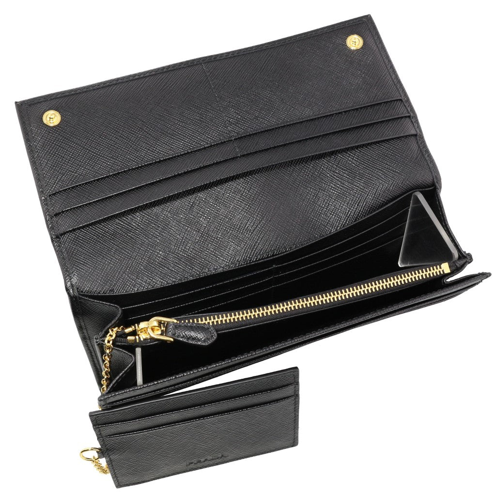 PRADA Saffiano Metal Bar Continental Flap Wallet Black 1154742