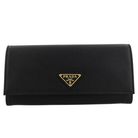 Prada Black Saffiano Leather Triangle Logo Continental Flap Wallet 1MH132 at_Queen_Bee_of_Beverly_Hills