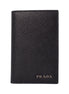 Prada Black Saffiano Leather Vertical Logo Card Holder available at Queen Bee of Beverly Hills