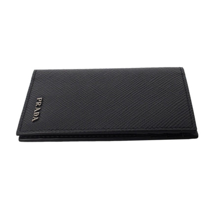 Prada Black Saffiano Leather Vertical Logo Card Holder available at Queen Bee of Beverly Hills