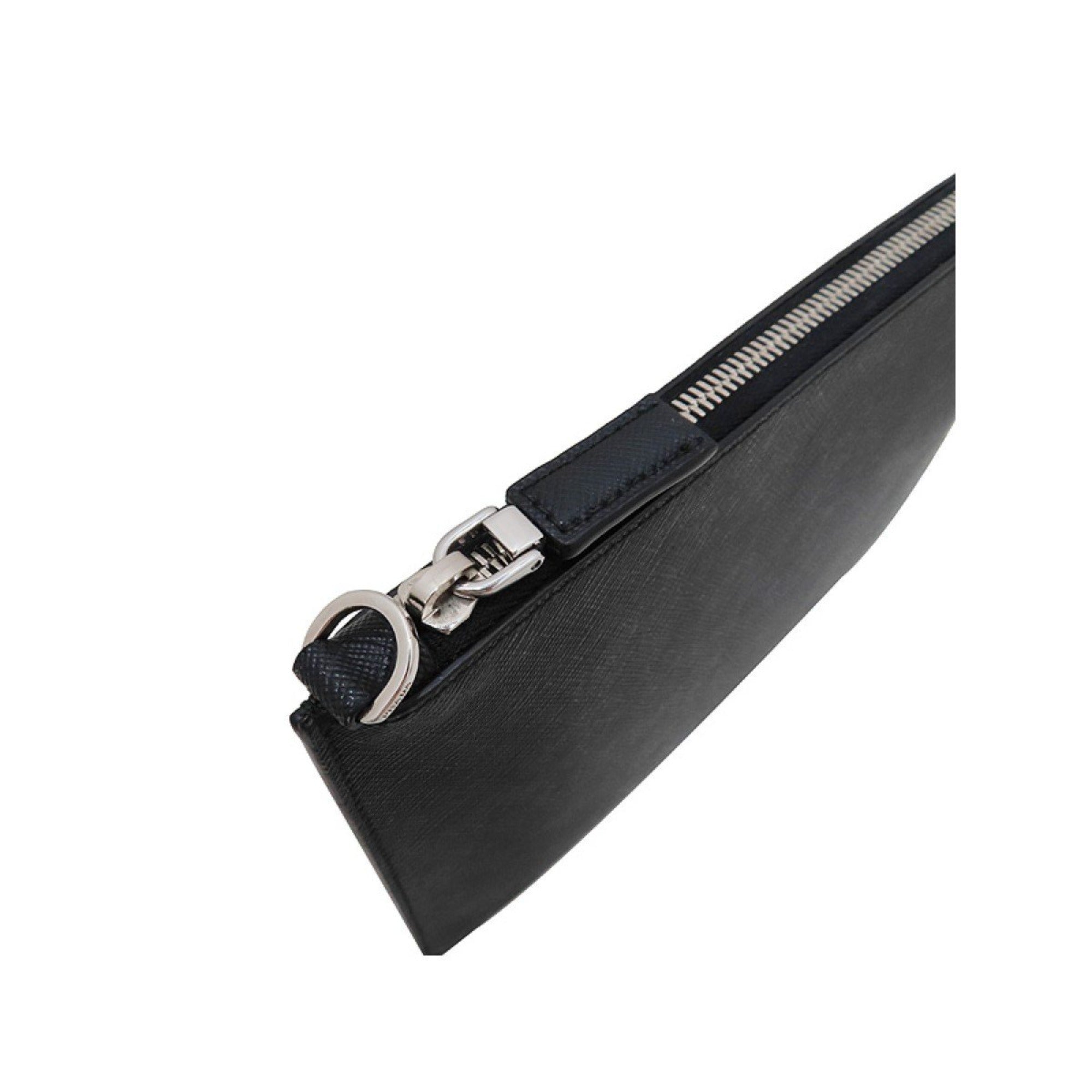 Prada Black Saffiano Voyage Leather Clutch Document Holder available at Queen Bee of Beverly Hills