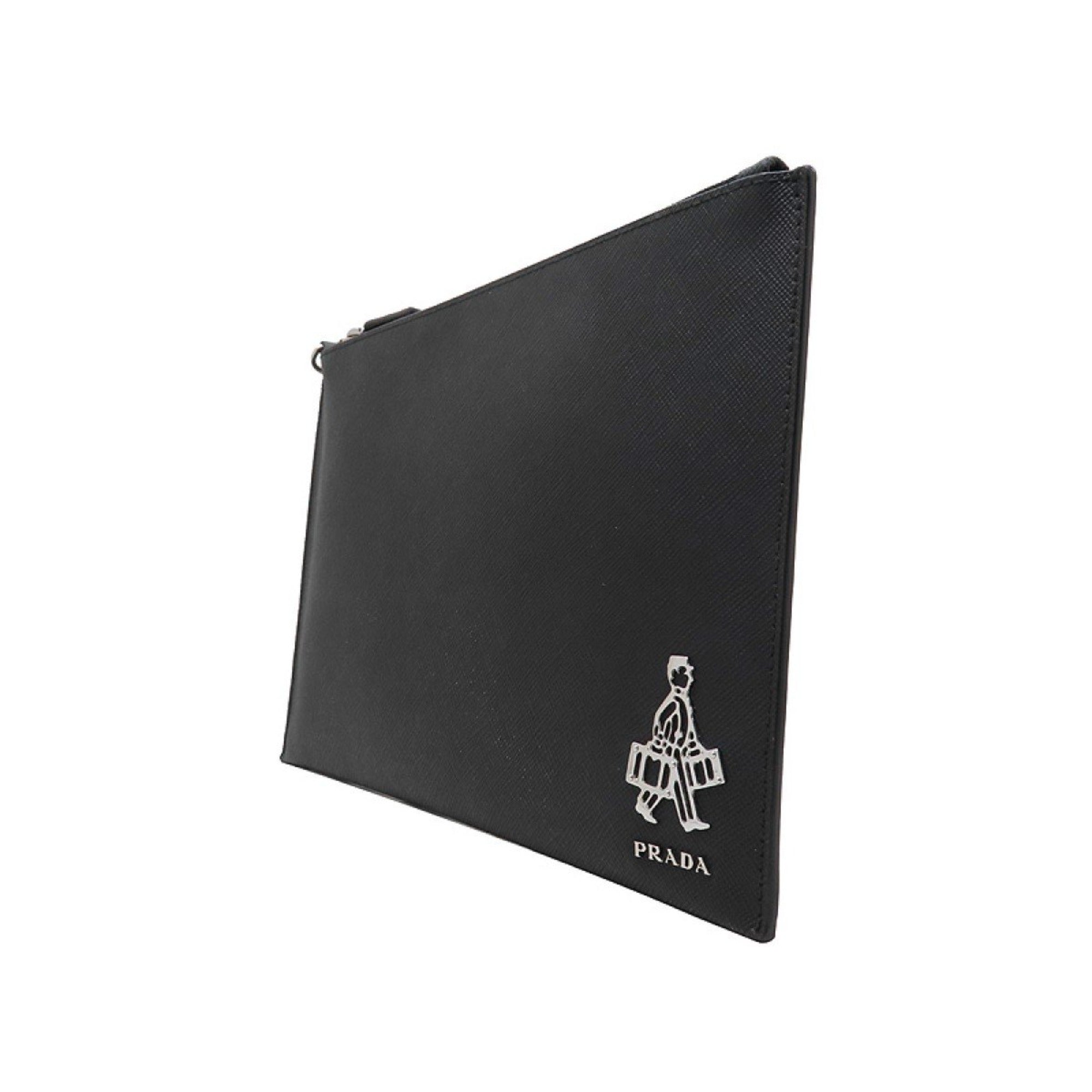 Prada Black Saffiano Voyage Leather Clutch Document Holder available at Queen Bee of Beverly Hills