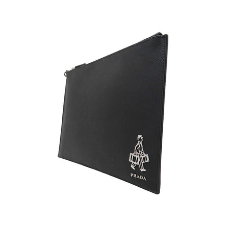 Prada Black Saffiano Voyage Leather Clutch Document Holder available at Queen Bee of Beverly Hills