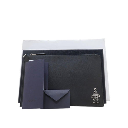 Prada Black Saffiano Voyage Leather Clutch Document Holder available at Queen Bee of Beverly Hills