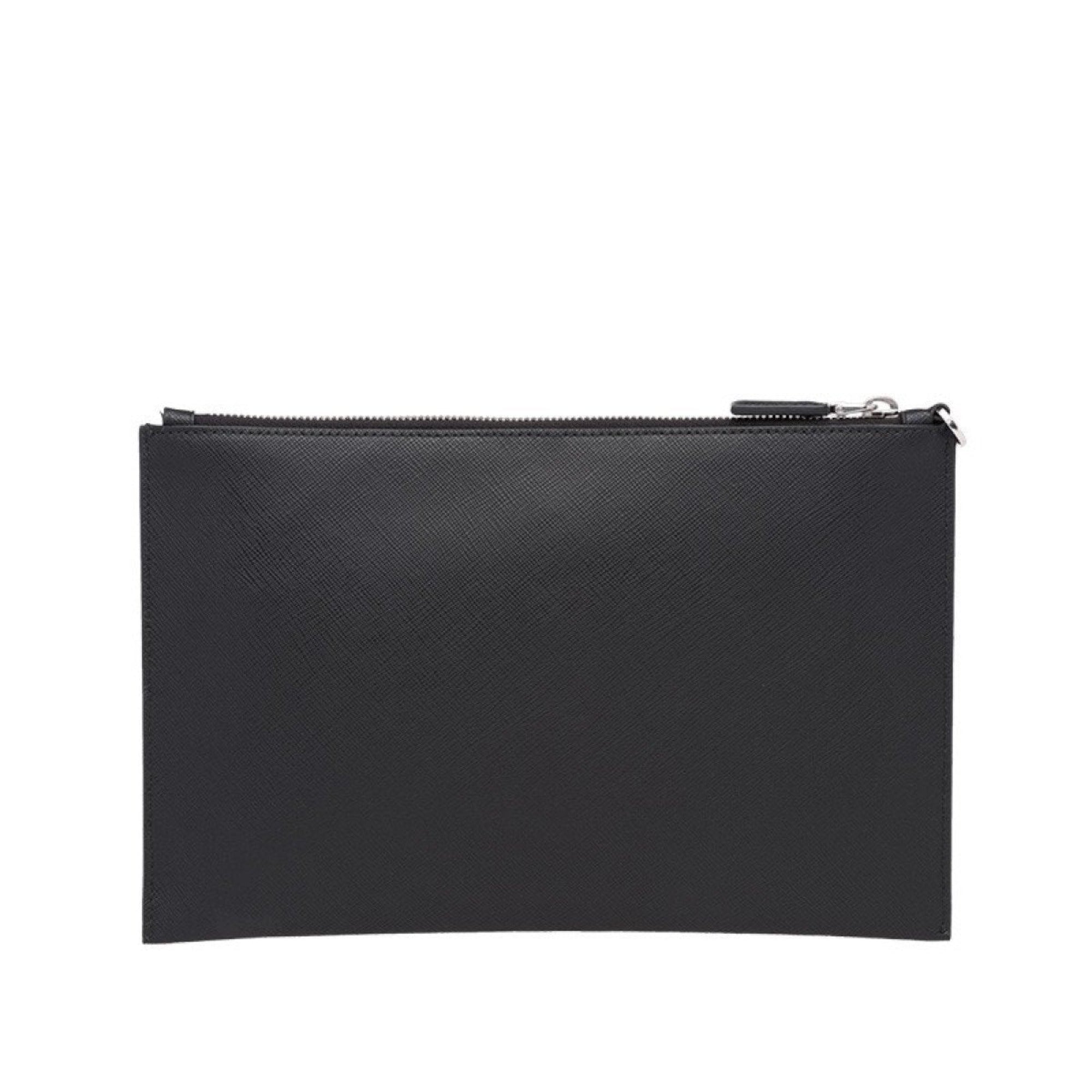 Prada Black Saffiano Voyage Leather Clutch Document Holder available at Queen Bee of Beverly Hills