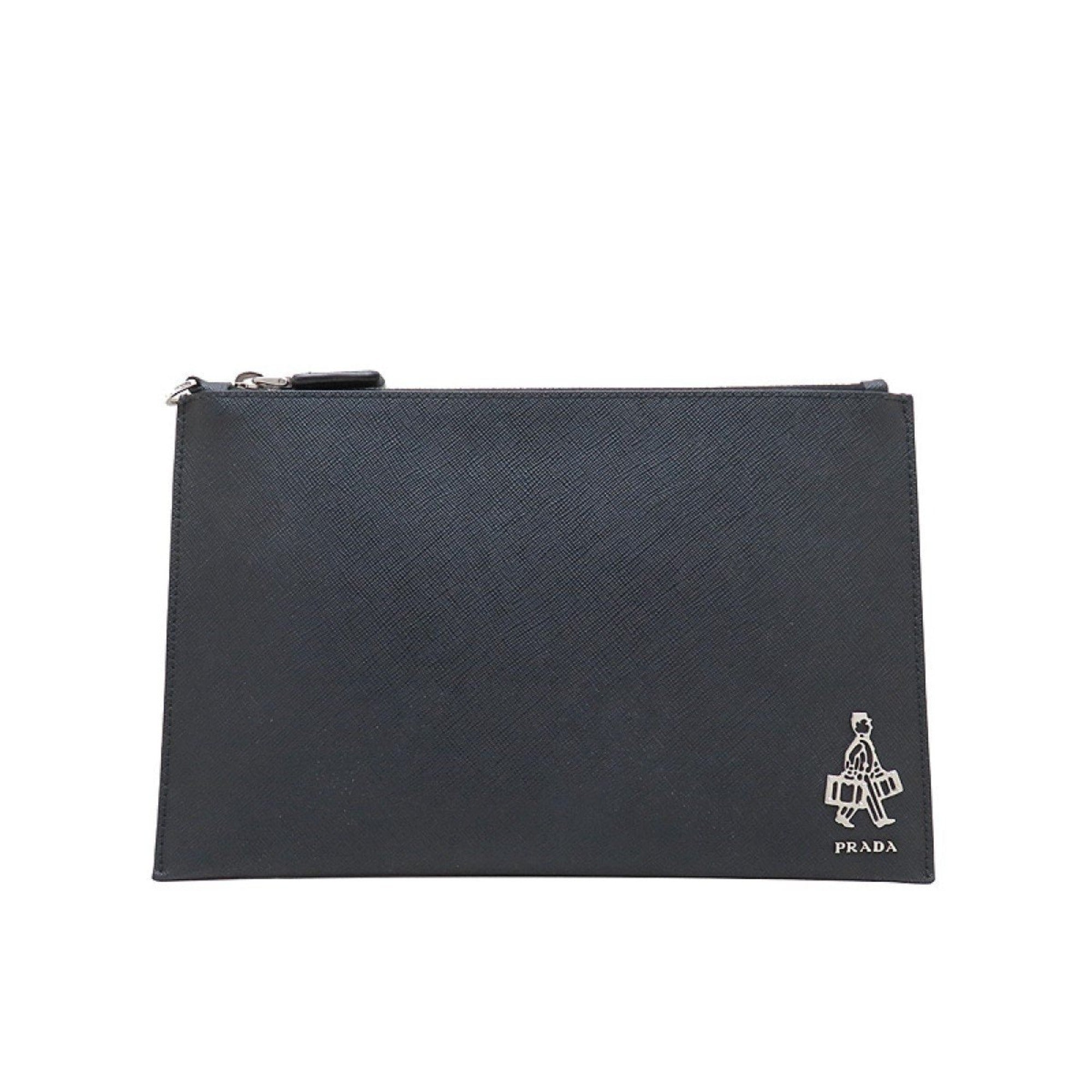 Prada Black Saffiano Voyage Leather Clutch Document Holder available at Queen Bee of Beverly Hills