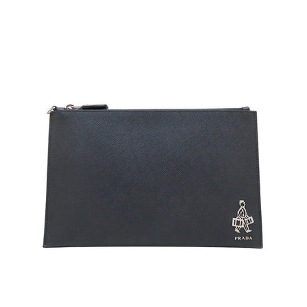 Prada Black Saffiano Voyage Leather Clutch Document Holder available at Queen Bee of Beverly Hills