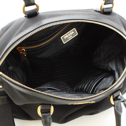 Prada Black Tessuto Nylon Calf Leather Trim Satchel Tote Bag available at Queen Bee of Beverly Hills
